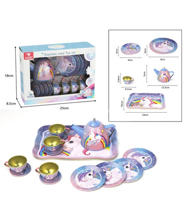 14Pcs Kids Dream Unicorn Themed Metal Tea Set